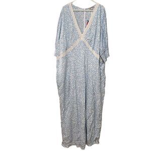 Rixo x Target Dress Womens 28/30W Blue Floral Puff Sleeve Lace Inset Cottagecore